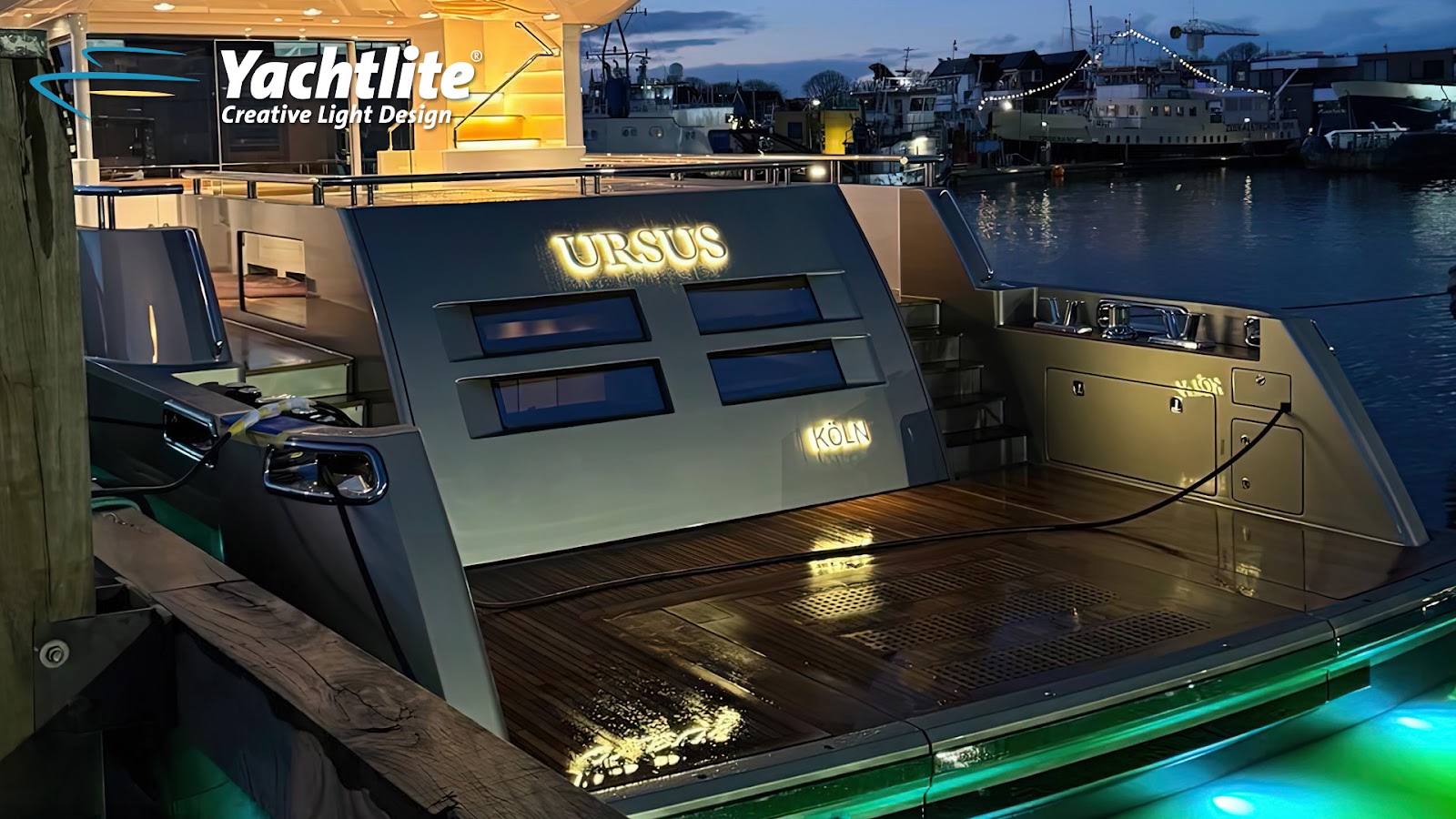 led yacht lighting at night