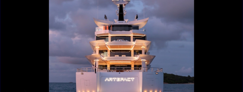 lit up yacht sign at sea