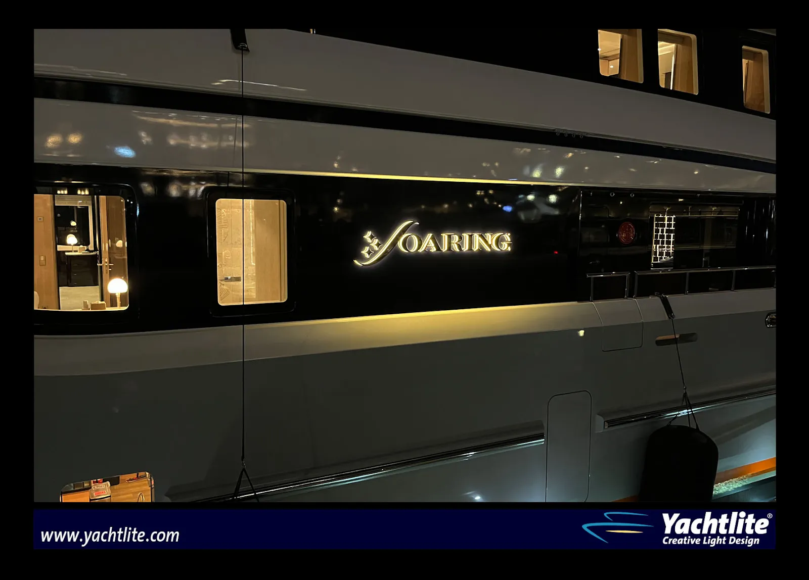 side-angle image of luxury yacht sign