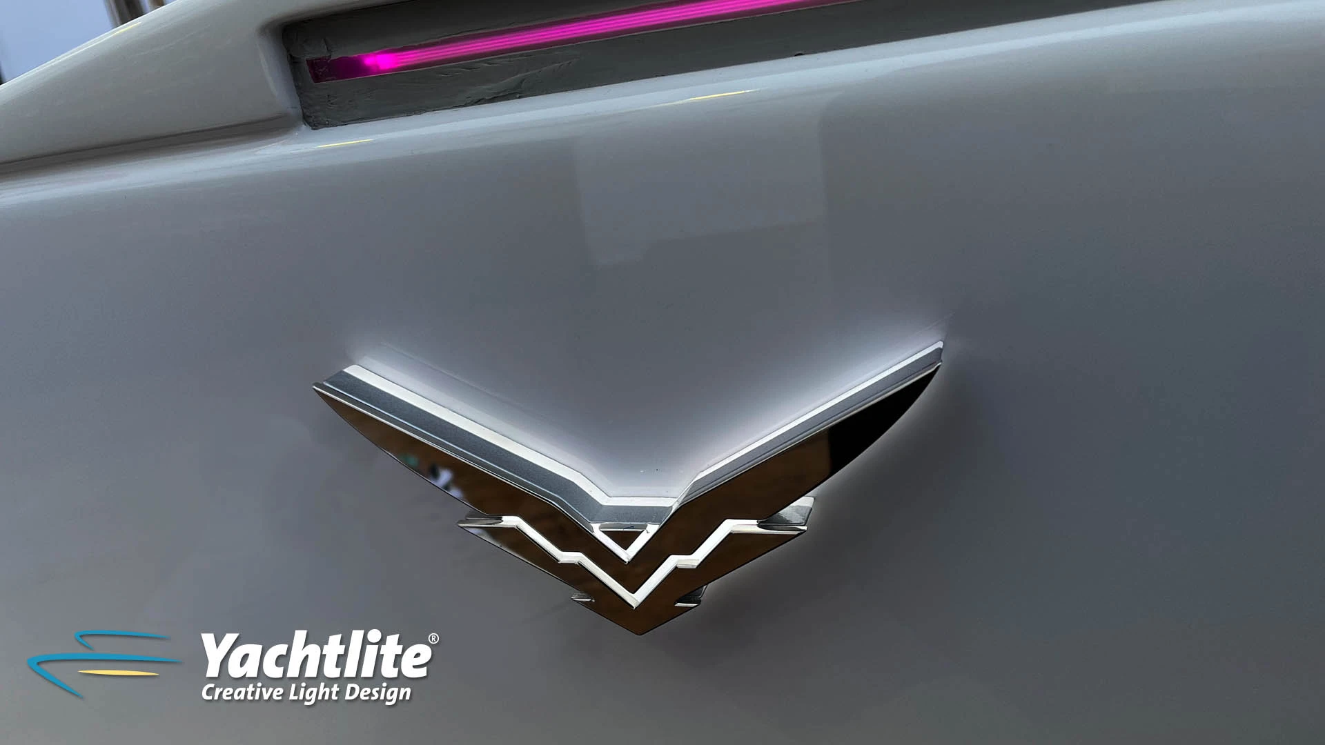 Close up of a falcon yacht logo