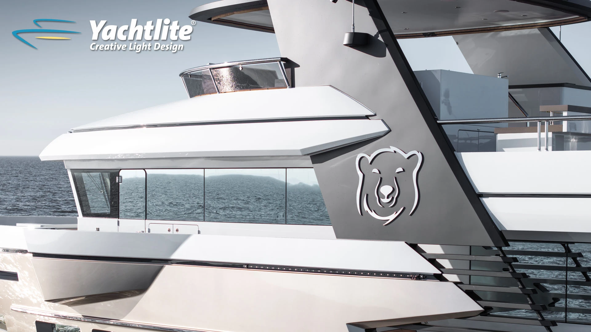 Close up of a superyacht sign that is a bear.